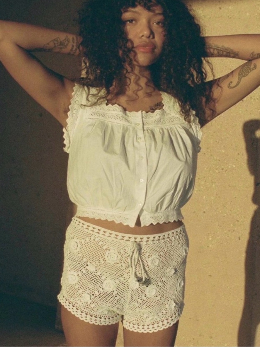 White Eyelet Cotton Cropped Tank Top